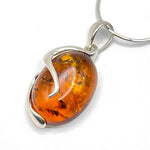 Spiraled Oval Cut Baltic Amber Pendant with Sterling Silver Strand - 80