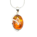 Spiraled Oval Cut Baltic Amber Pendant with Sterling Silver Strand - 80