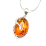 Spiraled Oval Cut Baltic Amber Pendant with Sterling Silver Strand - 80