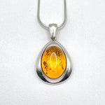 Oval Cut Baltic Amber Pendant with Sterling Silver Strand - 81