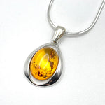 Oval Cut Baltic Amber Pendant with Sterling Silver Strand - 82