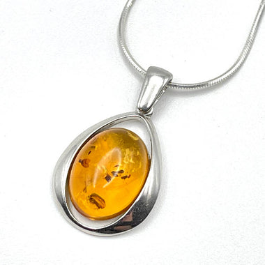 Oval Cut Baltic Amber Pendant with Sterling Silver Strand - 83