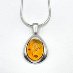 Oval Cut Baltic Amber Pendant with Sterling Silver Strand - 83