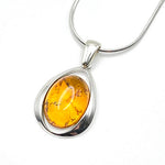 Oval Cut Baltic Amber Pendant with Sterling Silver Strand - 84