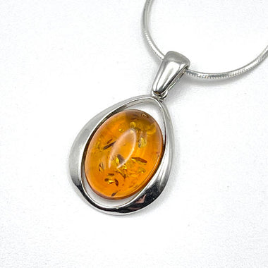 Oval Cut Baltic Amber Pendant with Sterling Silver Strand - 85