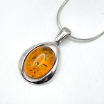 Oval Cut Baltic Amber Pendant with Sterling Silver Strand - 85