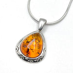 Vintage Oval Cut Baltic Amber Pendant with Sterling Silver Strand - 86