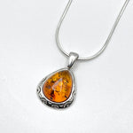 Vintage Oval Cut Baltic Amber Pendant with Sterling Silver Strand - 86