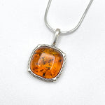 Squared Cut Baltic Amber Pendant with Sterling Silver Strand - 87