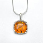 Squared Cut Baltic Amber Pendant with Sterling Silver Strand - 87