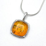 Squared Cut Baltic Amber Pendant with Sterling Silver Strand - 89