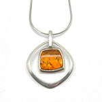 Squared Cut Baltic Amber Pendant with Sterling Silver Strand - 90