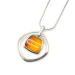 Squared Cut Baltic Amber Pendant with Sterling Silver Strand - 91