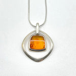 Squared Cut Baltic Amber Pendant with Sterling Silver Strand - 91