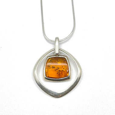 Squared Cut Baltic Amber Pendant with Sterling Silver Strand - 92