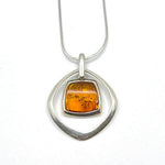 Squared Cut Baltic Amber Pendant with Sterling Silver Strand - 92