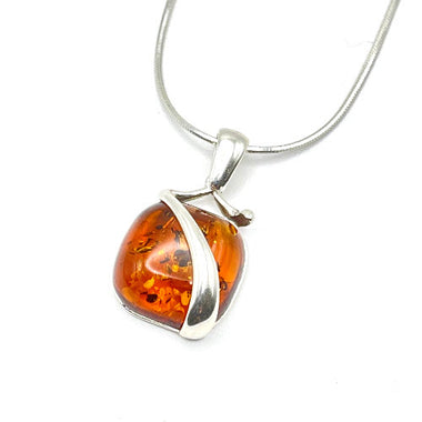 Spiraled Squared Cut Baltic Amber Pendant with Sterling Silver - 199-ICC