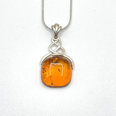 Squared Cut Baltic Amber Pendant with Sterling Silver Strand - 94