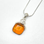 Squared Cut Baltic Amber Pendant with Sterling Silver Strand - 94