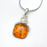 Squared Cut Baltic Amber Pendant with Sterling Silver Strand - 96