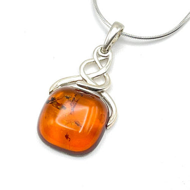 Squared Cut Baltic Amber Pendant with Sterling Silver Strand - 97