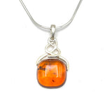 Squared Cut Baltic Amber Pendant with Sterling Silver Strand - 97