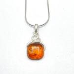 Squared Cut Baltic Amber Pendant with Sterling Silver Strand - 98