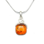 Squared Cut Baltic Amber Pendant with Sterling Silver Strand - 98