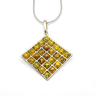 Twenty Five Small Square Cut Baltic Amber Pendant in Diamond Shape with Sterling Silver Strand - 99