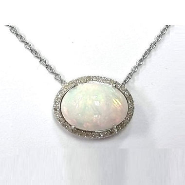 Ethiopian Opal with 0.25cts White Diamond Pendant 699-CAI