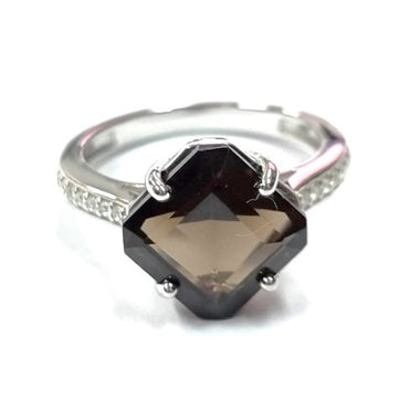 Smoky Quartz and White Zircon Ring