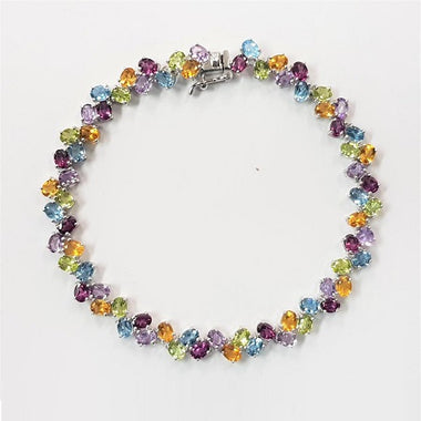 Multi Gemstone in Sterling Silver Rhodium Plate Bracelet