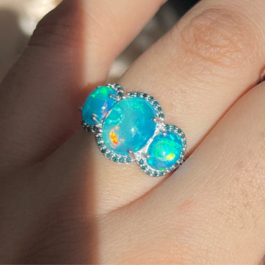 Blue Opal & Blue Diamond Ring