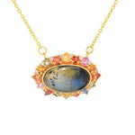 Yellow Gold Plate labradorite with Multi Sapphire White Zircon Pendant