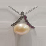 Creamy Pearl with Ruby and Champagne Diamond Pendant 350-CAA