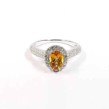 Oval Madiera Citrine With white Zircon Ring 7x5mm