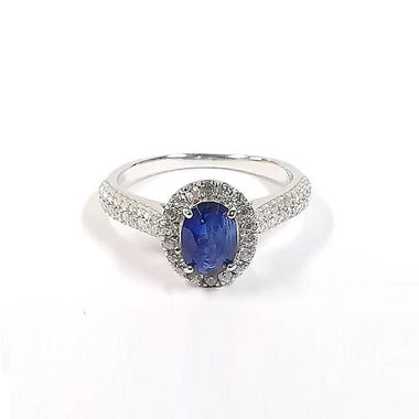 Oval Kynite Blue With White Zircon Ring 7x5mm