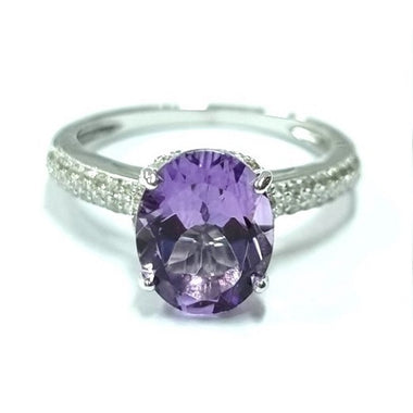 Amethyst With White Topaz Ring 10X8OV