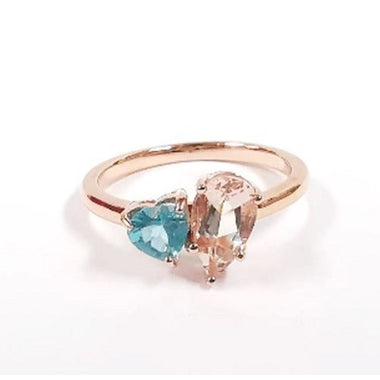 Rose Gold Plate RGP Morganite with Apatite Ring