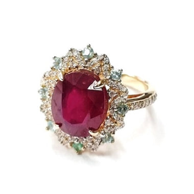 Yellow Gold Plate Ruby Glass Filled With Blue Apatite With White Zircon 599-IBF