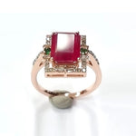 Ruby Glass Filled With Chrome Diopside White Diamond Ring in Rose Gold Plate