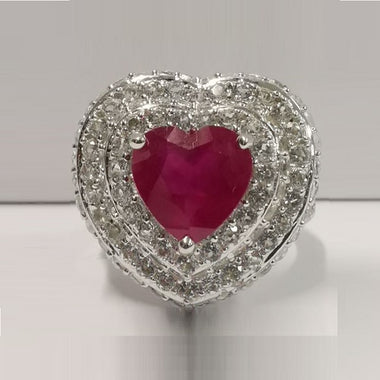 Ruby With White Zircon Ring, Sterling Silver